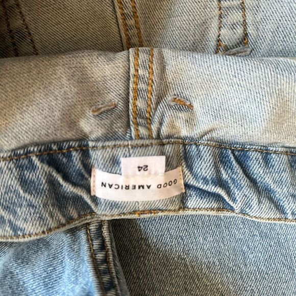 GOOD AMERICAN Good Boy Blue Straight Leg Raw Hem w/Slit Women's 24 plus New - Picture 10 of 11